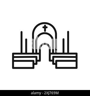 voir à l'intérieur de la marque de logo de ligne de vecteur d'icône d'église catholique ou style de contour de collection de jeu de symboles Illustration de Vecteur