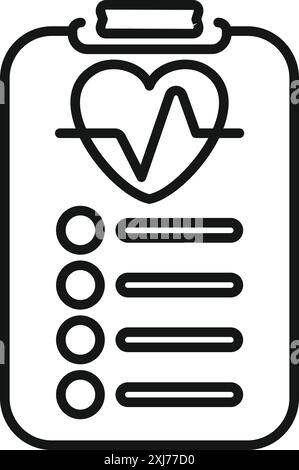 Icône de dessin au trait d'un presse-papiers médical montrant un battement de cœur et une liste de contrôle, parfait pour représenter des sujets de soins de santé Illustration de Vecteur