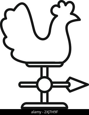 Icône de ligne simple d'une girouette avec un poulet sur le dessus, indiquant la direction du vent Illustration de Vecteur