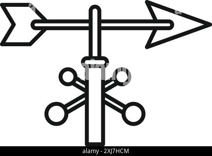 Simple icône de dessin au trait d'une girouette indiquant la direction du vent avec des flèches et des points cardinaux Illustration de Vecteur