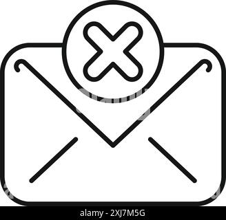 Icône de ligne simple d'une enveloppe de courrier avec une croix, représentant l'annulation d'e-mail Illustration de Vecteur