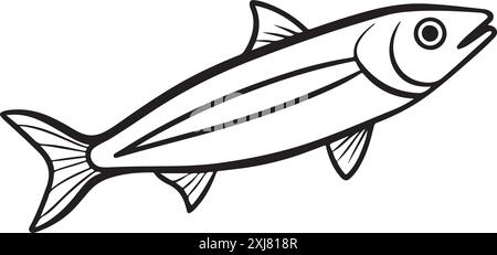 Silhouette de poisson d'anchois isolée sur blanc, anchois naturel animal logo vecteur silhouette d'icône Illustration de Vecteur