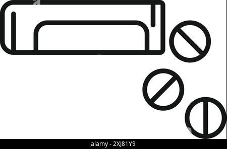 Dessin au trait simple d'un récipient médical ouvert laissant tomber des comprimés ronds Illustration de Vecteur