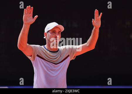 Hambourg, Hambourg, Allemagne. 16 juillet 2024. Felipe Meligeni Alves (BRA) CÉLÉBREZ la victoire lors de l'OPEN DE HAMBOURG - ATP500, Tennis pour hommes (crédit image : © Mathias Schulz/ZUMA Press Wire) USAGE ÉDITORIAL SEULEMENT! Non destiné à UN USAGE commercial ! Banque D'Images