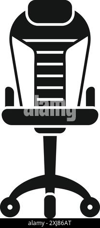 Icône de glyphe noir représentant une chaise de bureau moderne debout sur roulettes, pour le travail à distance ou la configuration de jeu Illustration de Vecteur