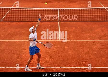 Hambourg, Hambourg, Allemagne. 15 juillet 2024. Matteo Arnaldi (ITA) servir pendant l'OPEN DE HAMBOURG - ATP500, Tennis pour hommes (crédit image : © Mathias Schulz/ZUMA Press Wire) USAGE ÉDITORIAL SEULEMENT! Non destiné à UN USAGE commercial ! Banque D'Images