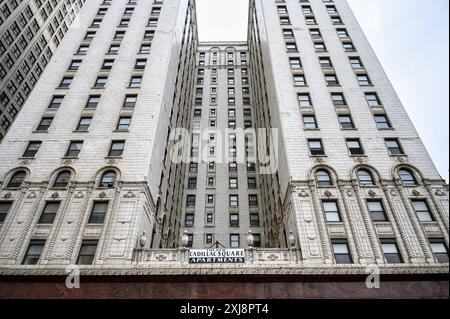 La tour Cadillac, architecture extérieure, Detroit, États-Unis Banque D'Images
