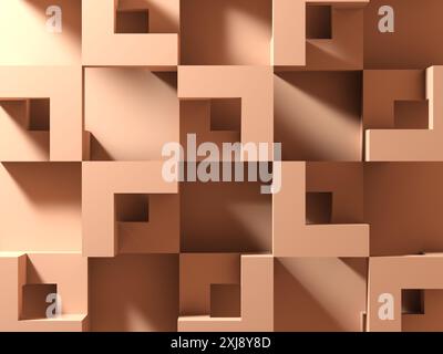 Motif géométrique abstrait de formes cubiques, fond de couleur pastel tridimensionnel avec des ombres douces. illustration de rendu 3d. Banque D'Images