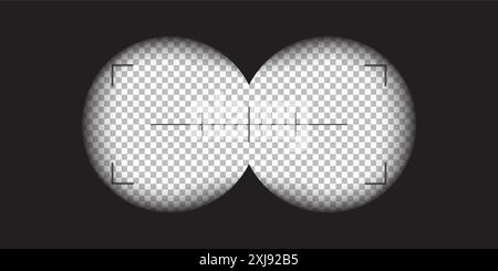 Caméra vidéo, jumelle et viseur à rouleau de caméra superposé. Caméra et modèle vectoriel de cadre binoculaire. Lignes noires sur fond transparent. Illustration de Vecteur