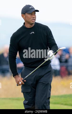 Troon, Écosse, Royaume-Uni. 17 juillet 2024. Mercredi journée d’essais au golf Royal Troon en amont du 152e Championnat Open qui débute du jeudi 18 au 21 juillet. Pic ; Tiger Woods. Iain Masterton/Alamy Live News Banque D'Images