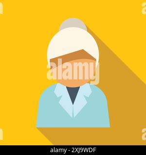 La femme âgée avec les cheveux gris portant une blouse de laboratoire sourit sur un fond jaune Illustration de Vecteur