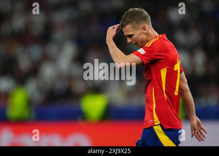 Berlin, Allemagne. 14 juillet 2024. Dani Olmo, Espagnol, lors de la finale de l'UEFA Euro 2024 entre l'Espagne et l'Angleterre, a joué à l'Olympiastadion le 14 juillet 2024 à Berlin, en Allemagne. (Photo de Bagu Blanco/PRESSINPHOTO) crédit : AGENCE SPORTIVE PRESSINPHOTO/Alamy Live News Banque D'Images