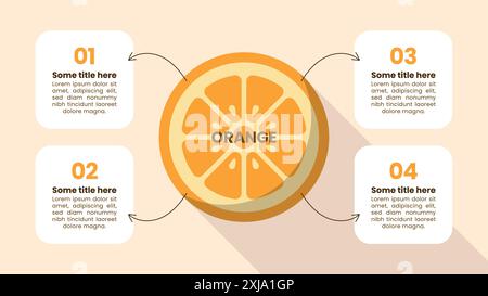 Modèle d'infographie avec 4 options ou étapes. Orange. Peut être utilisé pour la mise en page de flux de travail, diagramme, bannière, webdesign. Illustration vectorielle Illustration de Vecteur