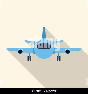 Avion bleu décollant de la piste de l'aéroport avec une longue ombre Illustration de Vecteur