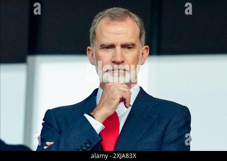Berlin, Allemagne. 14 juillet 2024. Le roi d'Espagne Felipe VI de Borbon lors du match de l'UEFA Euro 2024 entre l'Espagne et l'Angleterre, finale, a joué à l'Olympiastadion le 14 juillet 2024 à Berlin, en Allemagne. (Photo de Bagu Blanco/Sipa USA) crédit : Sipa USA/Alamy Live News Banque D'Images