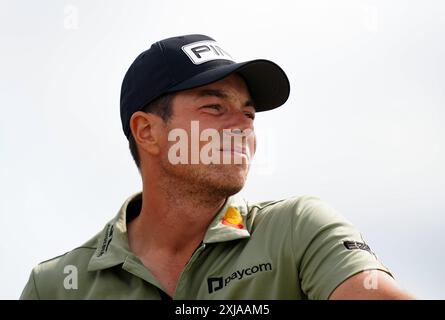 Le norvégien Viktor Hovland le 15 lors d'une journée d'essais avant l'Open à Royal Troon, South Ayrshire, Écosse. Date de la photo : mercredi 17 juillet 2024. Banque D'Images