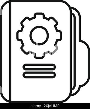 Icône de ligne d'un dossier avec une roue dentée, représentant la documentation technique pour des projets logiciels ou d'ingénierie Illustration de Vecteur