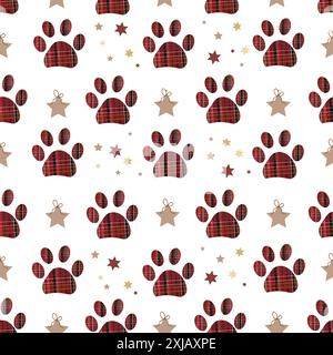 Les étoiles suspendues de Noël illuminent les étoiles faites d'empreintes de pattes Illustration de Vecteur