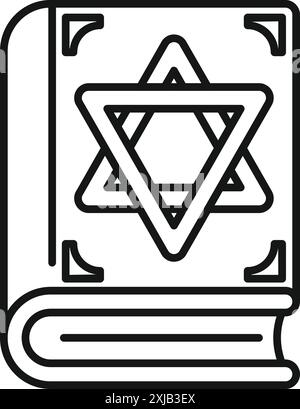 Livre sacré juif torah avec étoile de david symbole contour, icône de style simple Illustration de Vecteur