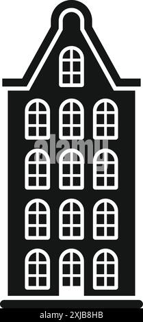 Icône de silhouette noire d'une façade traditionnelle de bâtiment de maison de canal d'amsterdam Illustration de Vecteur