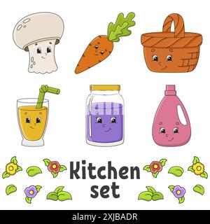 Ensemble d'autocollants avec des personnages de dessin animé mignons. Dessiné à la main. Pack coloré. Collection de badges patch pour enfants. Pour planificateur quotidien, organisateur, agenda. Vecteur Illustration de Vecteur