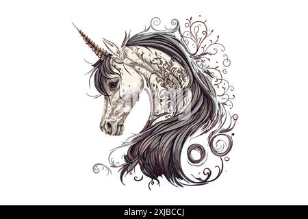 Unicorn tatouage vecteur noir et blanc Illustration de Vecteur
