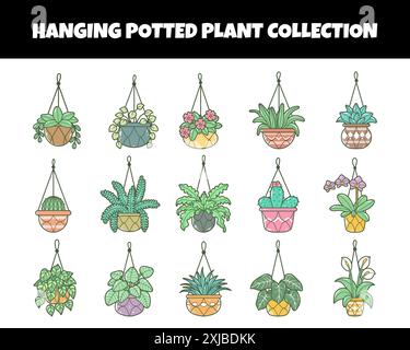 Illustration vectorielle de jeu de plantes en pot suspendues Illustration de Vecteur