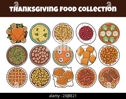 Ensemble d'illustration vectorielle de nourriture de Thanksgiving Illustration de Vecteur