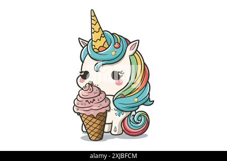 Unicorn Eat Ice Cream illustration vectorielle Illustration de Vecteur