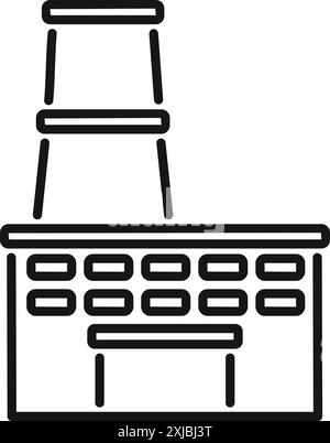 Dessin au trait d'un bâtiment de centrale nucléaire avec une tour, représentant la production d'énergie et l'infrastructure industrielle Illustration de Vecteur