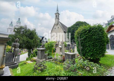 Salzbourg, Autriche. 1er juillet 2024. Vue sur l'ancien cimetière de la fabrique Peter (Petersfriedhof) dans le centre de la ville Banque D'Images