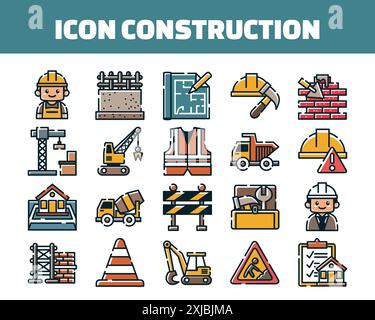 Jeu d'illustrations vectorielles de construction d'icônes Illustration de Vecteur