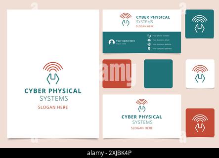 Logo Cyber Physical Systems montrant clé et signal sans fil pour la marque de technologie Illustration de Vecteur