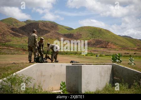 Les soldats affectés à la 892e Compagnie de ponts multirôles, 190e Bataillon du génie, 101e Commandement des troupes, Garde nationale de l'armée de Porto Rico, assemblent une mitrailleuse M2 lors de l'entraînement annuel au Camp Santiago joint Training Center, Salinas, Porto Rico, le 17 juillet 2024. La familiarisation avec la Mitrailleuse M2 est vitale pour que les soldats puissent utiliser et entretenir efficacement cette arme, assurant ainsi leur préparation et leur compétence dans les situations de combat. (Photo de la Garde nationale de l'armée américaine par le SPC Felix Ortiz Rivera) Banque D'Images