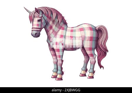 Unicorn Full Body Plaid Cartoon Vector Illustration de Vecteur