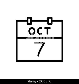 7 octobre icône de date Flat Set dans le vecteur de contour de couleur noir et blanc Illustration de Vecteur