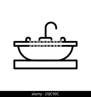 Ensemble plat d'icône d'évier de salle de bains en vecteur de contour de couleur noir et blanc Illustration de Vecteur