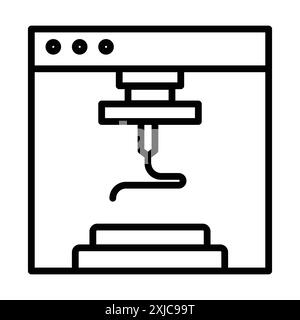 Icône d'imprimante 3D Flat Set dans le vecteur de contour de couleur noir et blanc Illustration de Vecteur