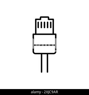 Icône de fiche de câble ethernet Flat Set en vecteur de contour de couleur noir et blanc Illustration de Vecteur