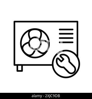 Réparer l'icône du climatiseur Flat Set dans le vecteur de contour de couleur noir et blanc Illustration de Vecteur