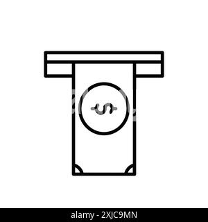 Retirer de l'argent dans ATM Icon Flat Set dans le vecteur de contour de couleur noir et blanc Illustration de Vecteur