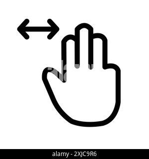 Icône de défilement horizontal à trois doigts Flat Set dans le vecteur de contour de couleur noir et blanc Illustration de Vecteur