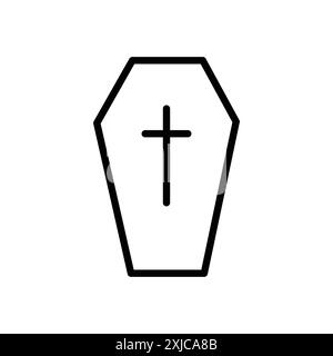 Halloween Coffin Icon Flat Set dans le vecteur de contour de couleur noir et blanc Illustration de Vecteur