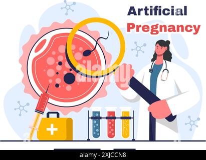 Illustration vectorielle de grossesse artificielle avec couple après une greffe d'embryon réussie et la santé reproductive dans un fond de dessin animé plat Illustration de Vecteur