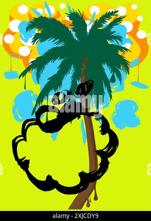 Graffiti Palm Tree avec bulle de discours. Abstrait Modern Messaging signe décoration d'art de rue, exécutée dans un style de peinture urbaine. Illustration de Vecteur