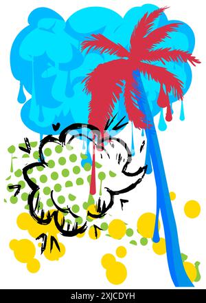 Graffiti Palm Tree avec bulle de discours. Abstrait Modern Messaging signe décoration d'art de rue, exécutée dans un style de peinture urbaine. Illustration de Vecteur