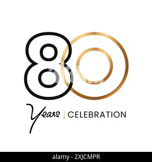 80 ans célébration ligne minimaliste logo or abstrait Design. Style de luxe anniversaire. Numéro de vecteur pour icône, étiquette, insigna, sceau, étiquette, signe Illustration de Vecteur