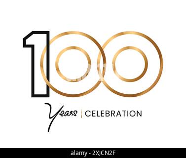 100 ans célébration ligne minimaliste logo or abstrait Design. Style de luxe anniversaire. Numéro de vecteur pour icône, étiquette, insigna, sceau, étiquette, signe Illustration de Vecteur