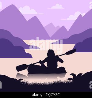 Une illustration vectorielle de Silhouette Woman kayak sur le lac Illustration de Vecteur