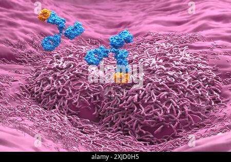 Traitement par anticorps monoclonaux dans le cancer du foie - gros plan illustration 3D. Banque D'Images